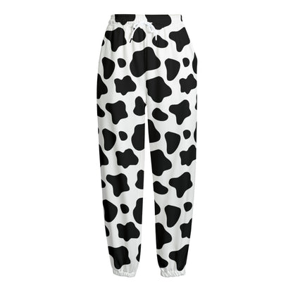 Black And White Cow Print Fleece Lined Knit Pants