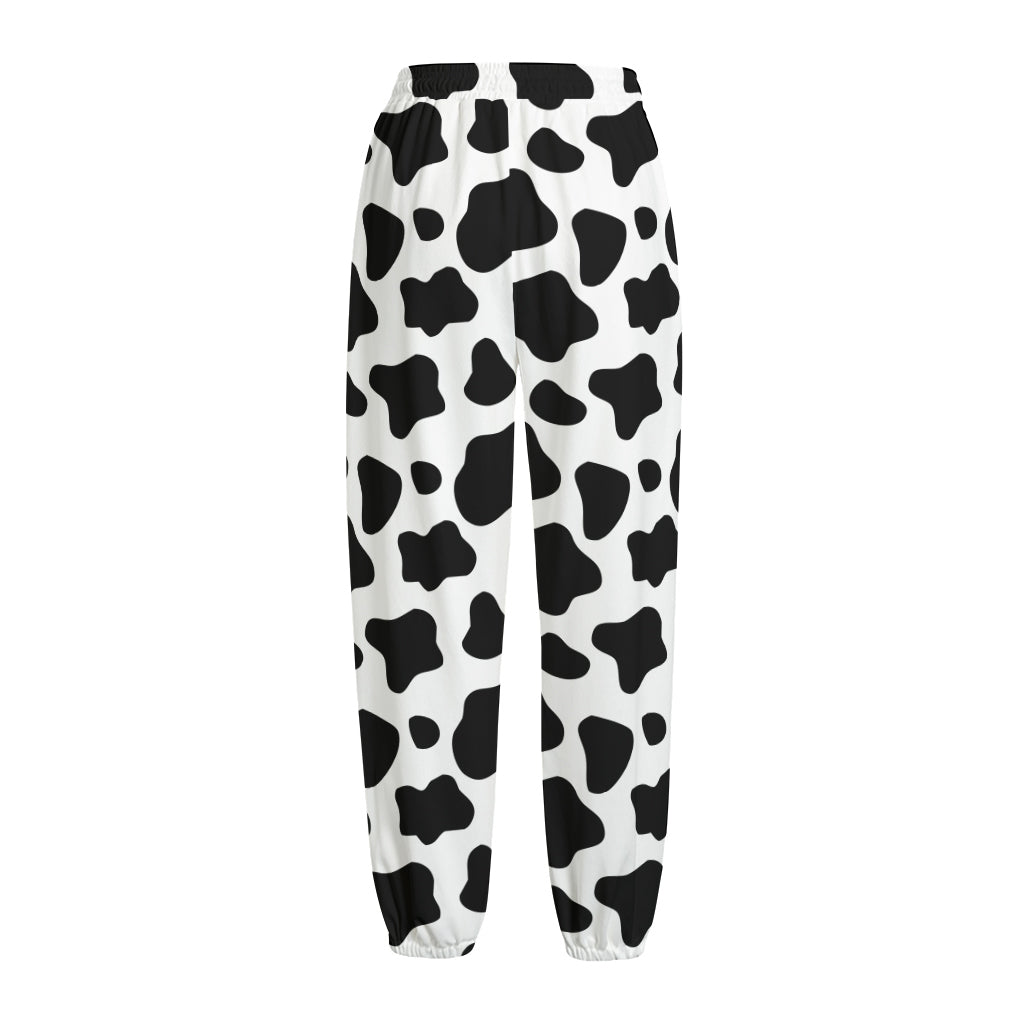 Black And White Cow Print Fleece Lined Knit Pants
