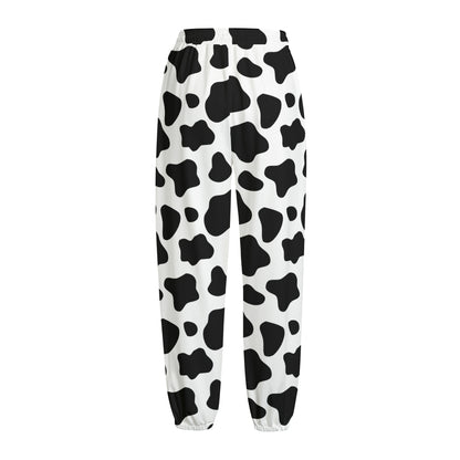 Black And White Cow Print Fleece Lined Knit Pants