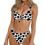 Black And White Cow Print Front Bow Tie Bikini