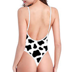 Black And White Cow Print High Cut One Piece Swimsuit