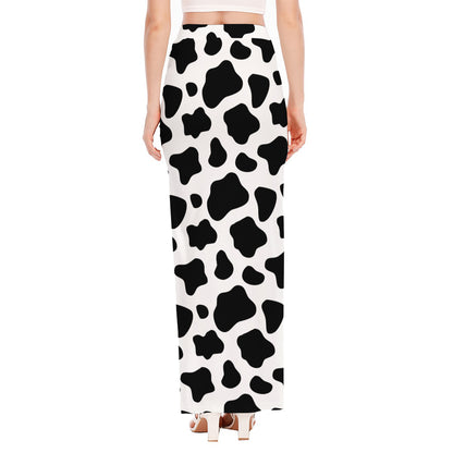 Black And White Cow Print High Slit Maxi Skirt