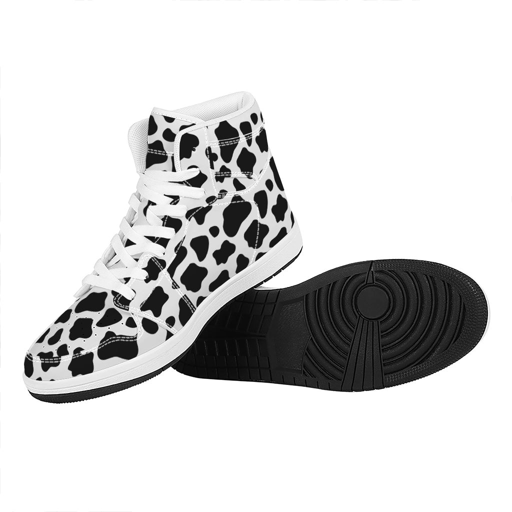 Black And White Cow Print High Top Leather Sneakers