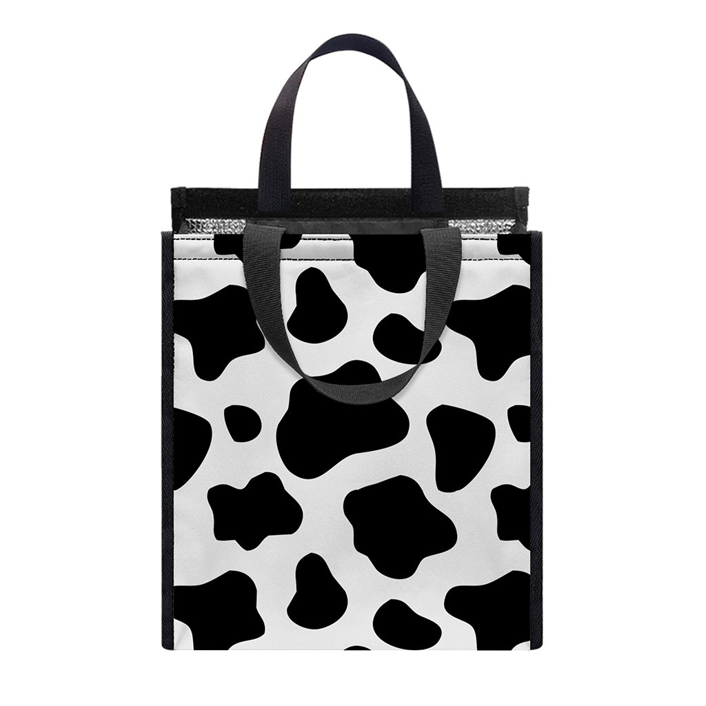 Black And White Cow Print Insulated Lunch Tote
