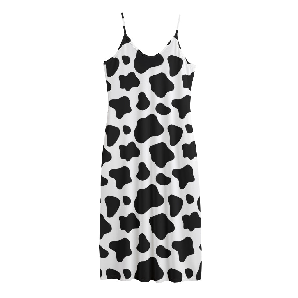 Black And White Cow Print Jersey Midi Cami Dress