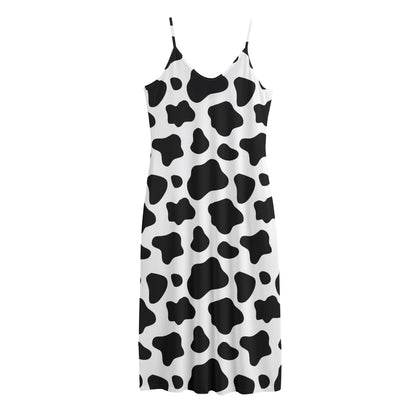 Black And White Cow Print Jersey Midi Cami Dress
