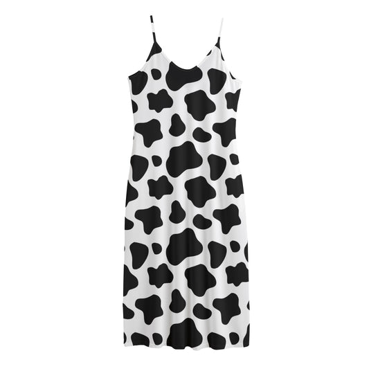 Black And White Cow Print Jersey Midi Cami Dress