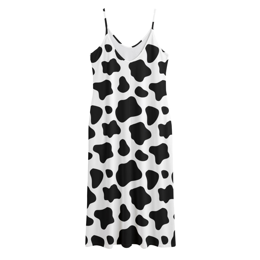 Black And White Cow Print Jersey Midi Cami Dress