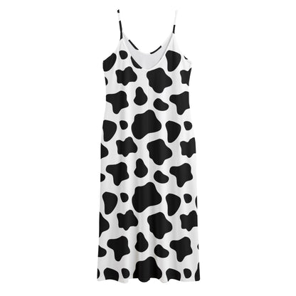 Black And White Cow Print Jersey Midi Cami Dress