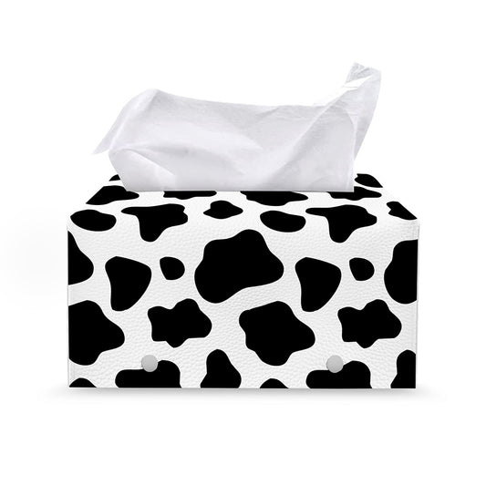 Black And White Cow Print Leather Tissue Box Cover