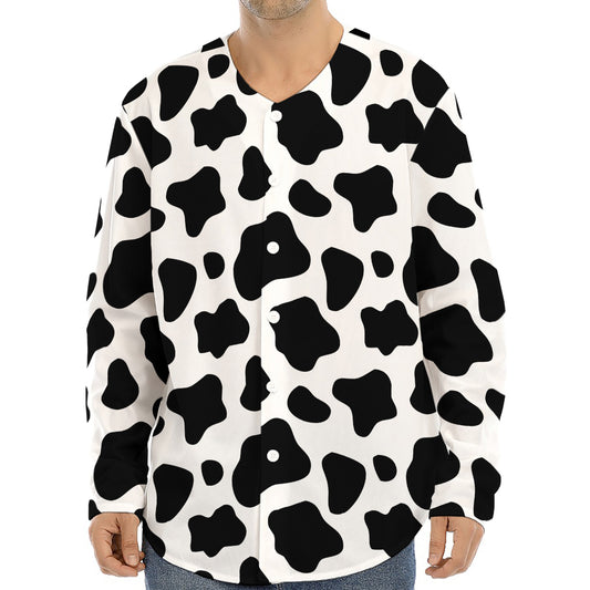 Black And White Cow Print Long Sleeve Baseball Jersey