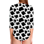 Black And White Cow Print Long Sleeve Swimsuit