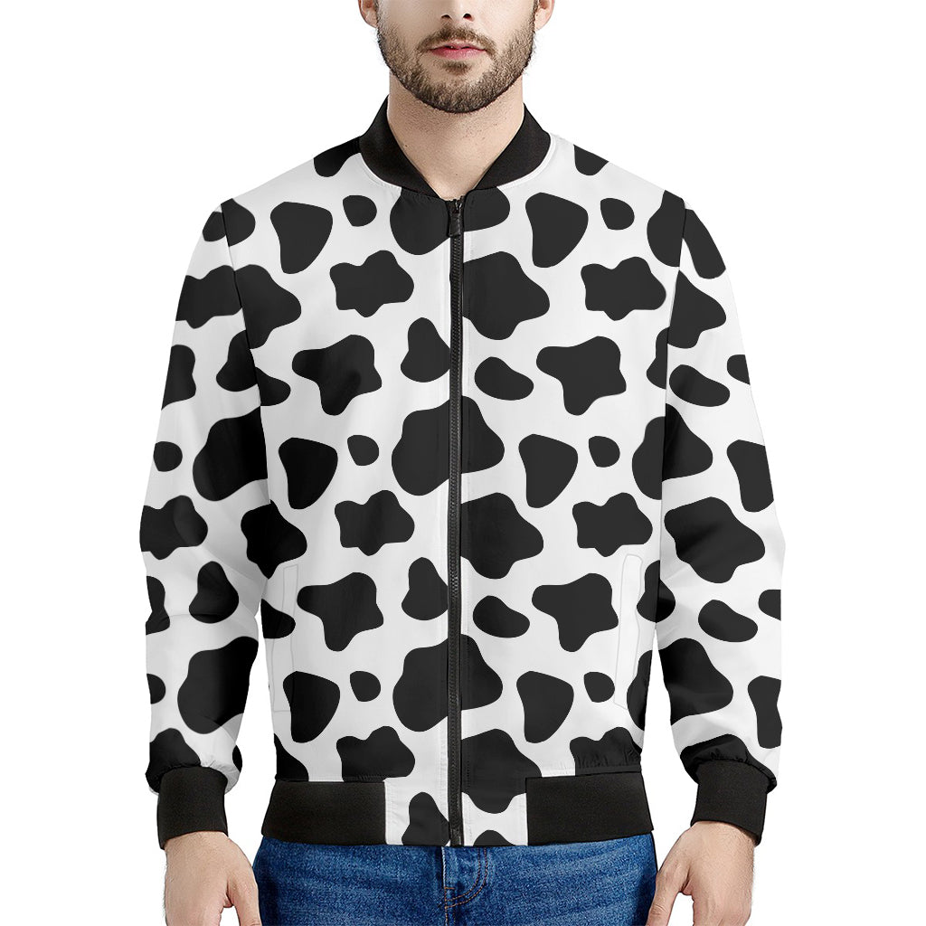 Black And White Cow Print Men's Bomber Jacket