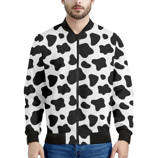 Black And White Cow Print Men's Bomber Jacket