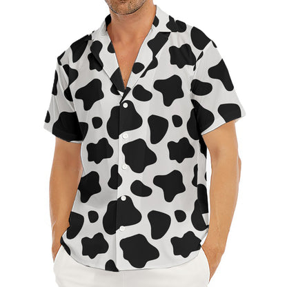 Black And White Cow Print Men's Deep V-Neck Shirt