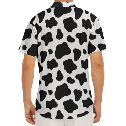 Black And White Cow Print Men's Deep V-Neck Shirt