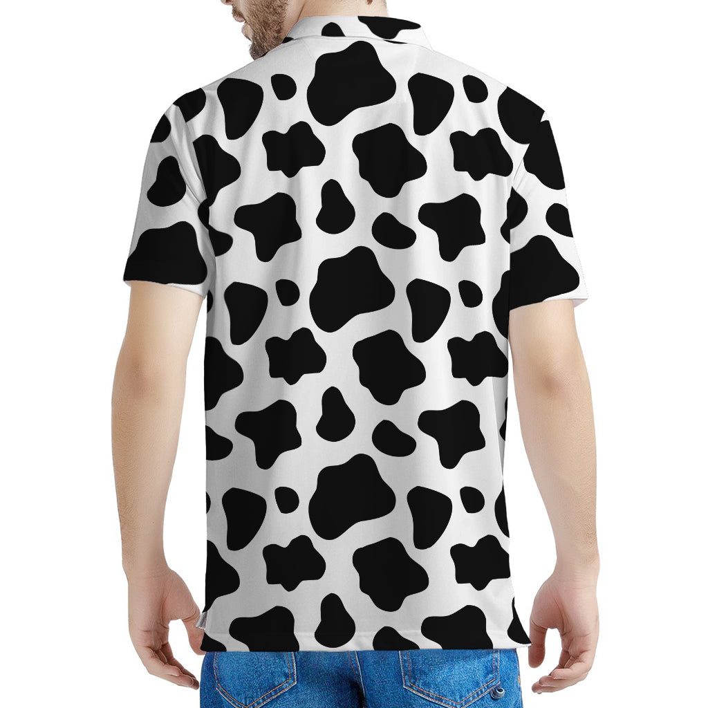 Black And White Cow Print Men's Polo Shirt