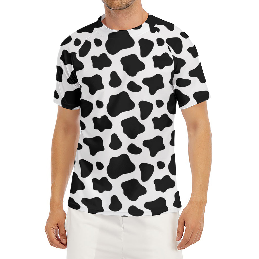 Black And White Cow Print Men's Short Sleeve Rash Guard