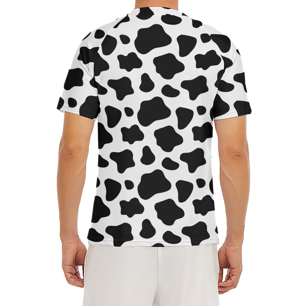 Black And White Cow Print Men's Short Sleeve Rash Guard