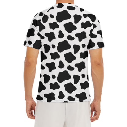 Black And White Cow Print Men's Short Sleeve Rash Guard
