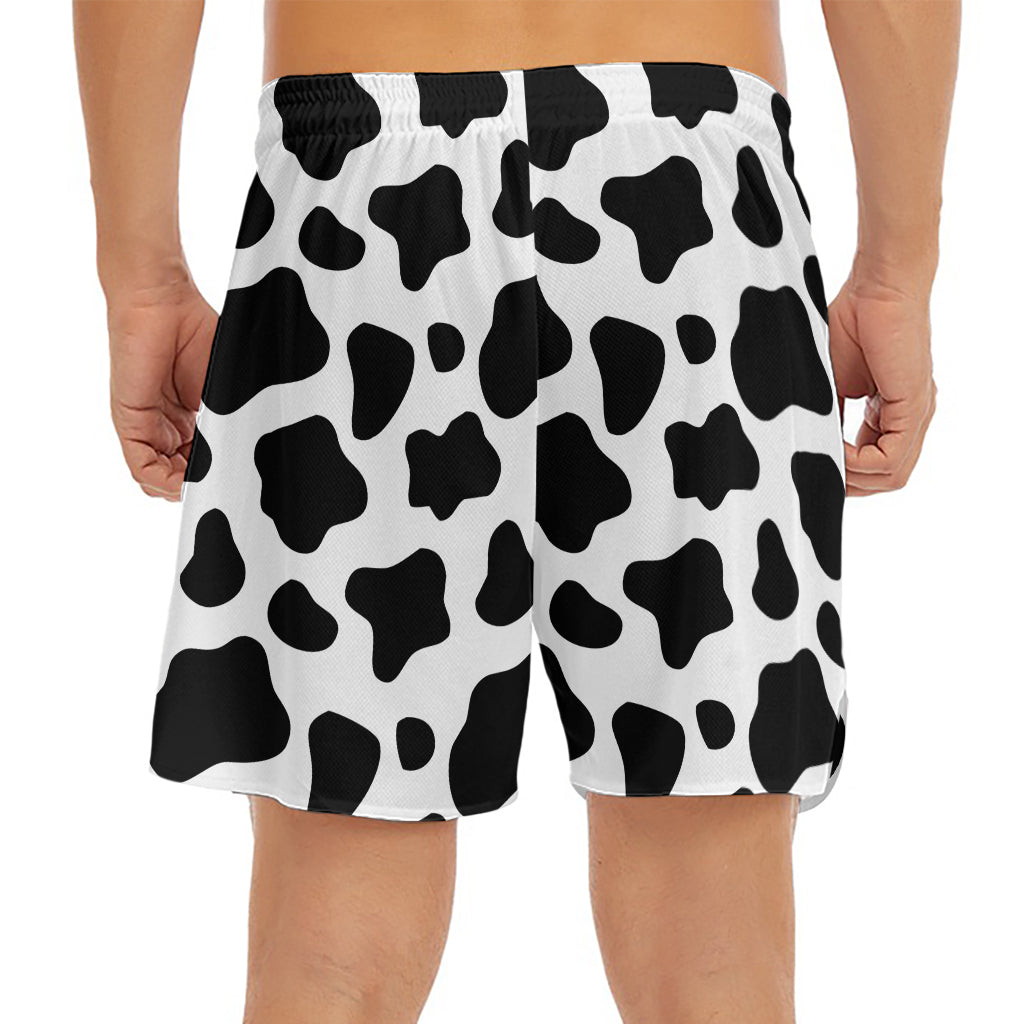 Black And White Cow Print Men's Split Running Shorts