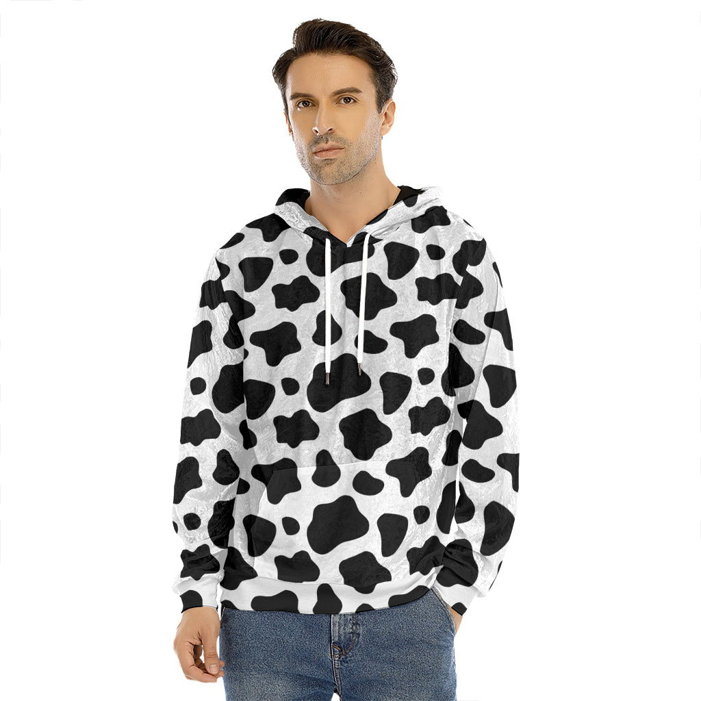 Black And White Cow Print Men's Velvet Pullover Hoodie