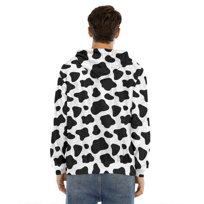 Black And White Cow Print Men's Velvet Pullover Hoodie