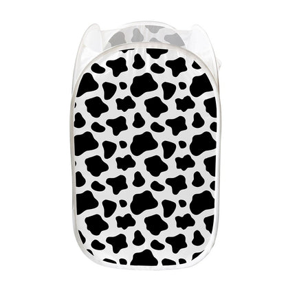 Black And White Cow Print Mesh Laundry Hamper