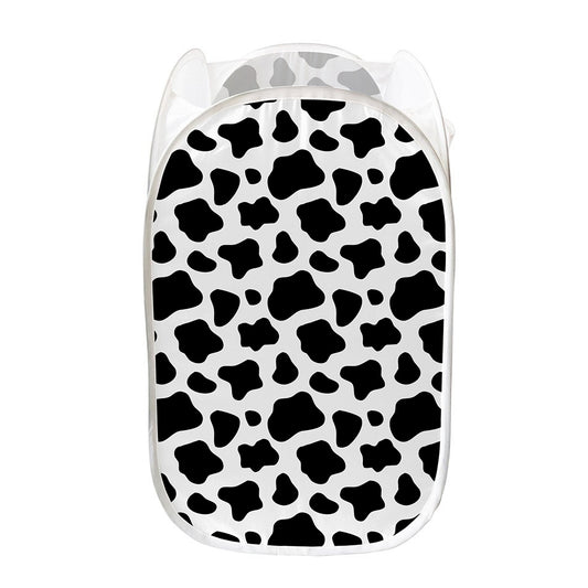 Black And White Cow Print Mesh Laundry Hamper