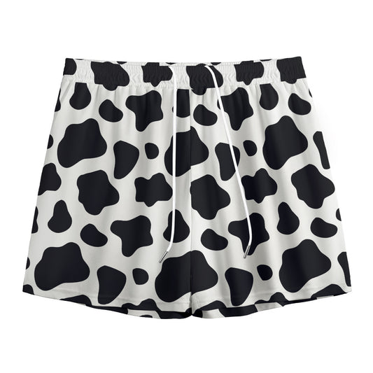 Black And White Cow Print Mesh Shorts