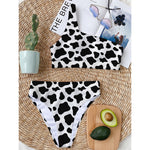 Black And White Cow Print One Shoulder Bikini Top