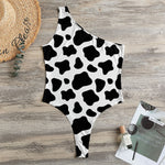 Black And White Cow Print One Shoulder Bodysuit