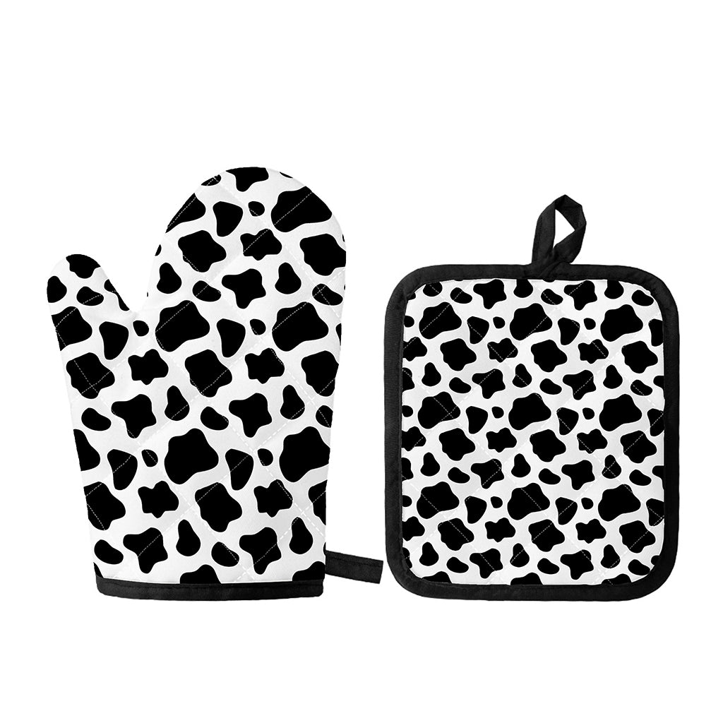 Black And White Cow Print Oven Mitt And Pot Holder Set