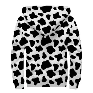 Black And White Cow Print Sherpa Lined Zip Up Hoodie