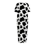 Black And White Cow Print Short Sleeve Long Nightdress