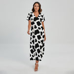Black And White Cow Print Short Sleeve Maxi Dress