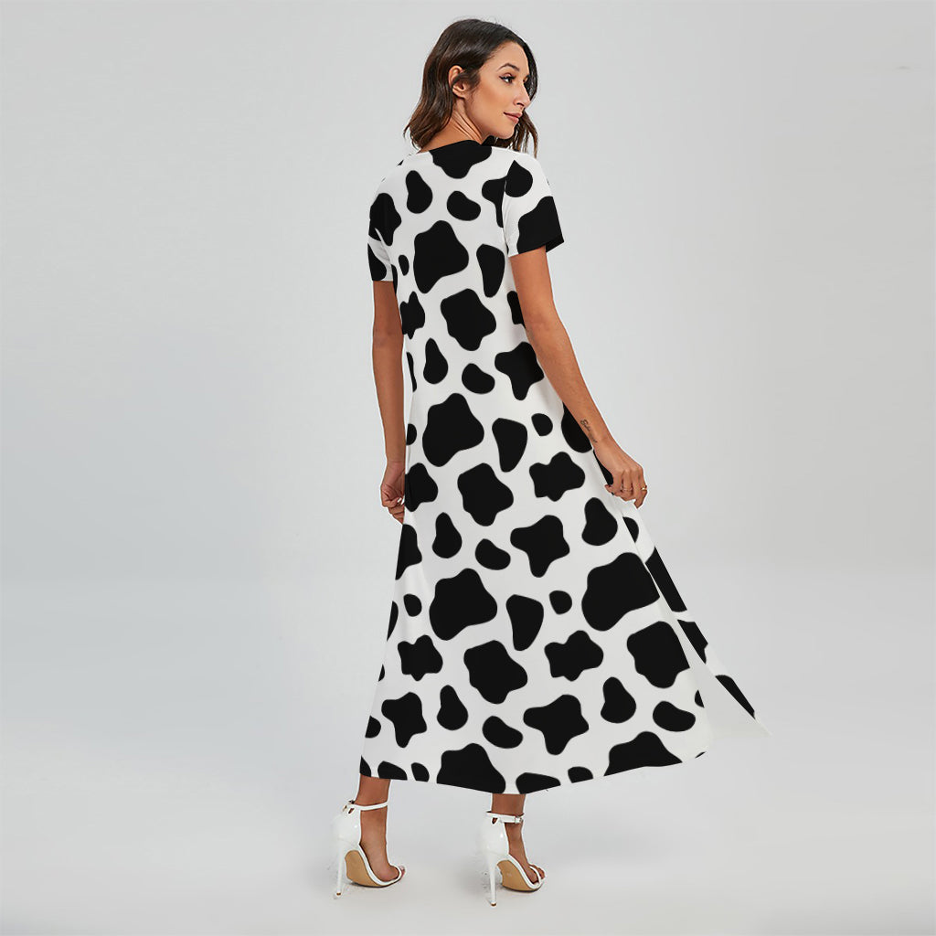 Black And White Cow Print Short Sleeve Maxi Dress Black And White Cow Print Short Sleeve Maxi Dress