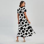 Black And White Cow Print Short Sleeve Maxi Dress