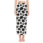 Black And White Cow Print Side Slit Maxi Skirt