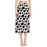 Black And White Cow Print Side Slit Midi Skirt