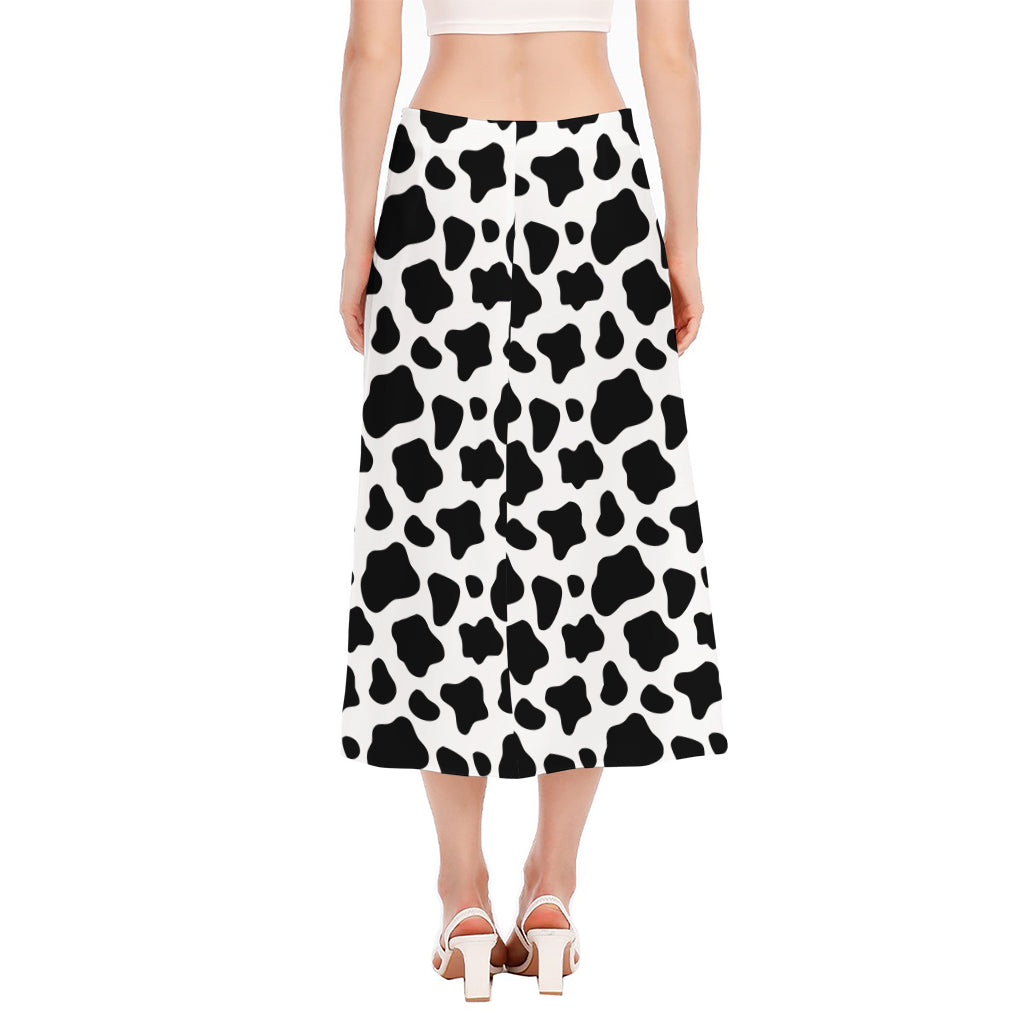 Black And White Cow Print Side Slit Midi Skirt