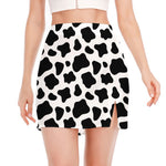 Black And White Cow Print Side Slit Mini Skirt
