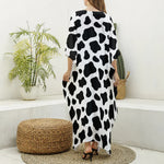 Black And White Cow Print Silk V-Neck Kaftan Dress