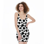 Black And White Cow Print Sleeveless Bodycon Dress