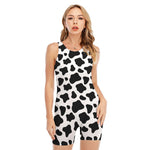 Black And White Cow Print Sleeveless One Piece Swimsuit