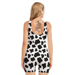 Black And White Cow Print Sleeveless One Piece Swimsuit