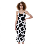 Black And White Cow Print Slim Fit Midi Cami Dress