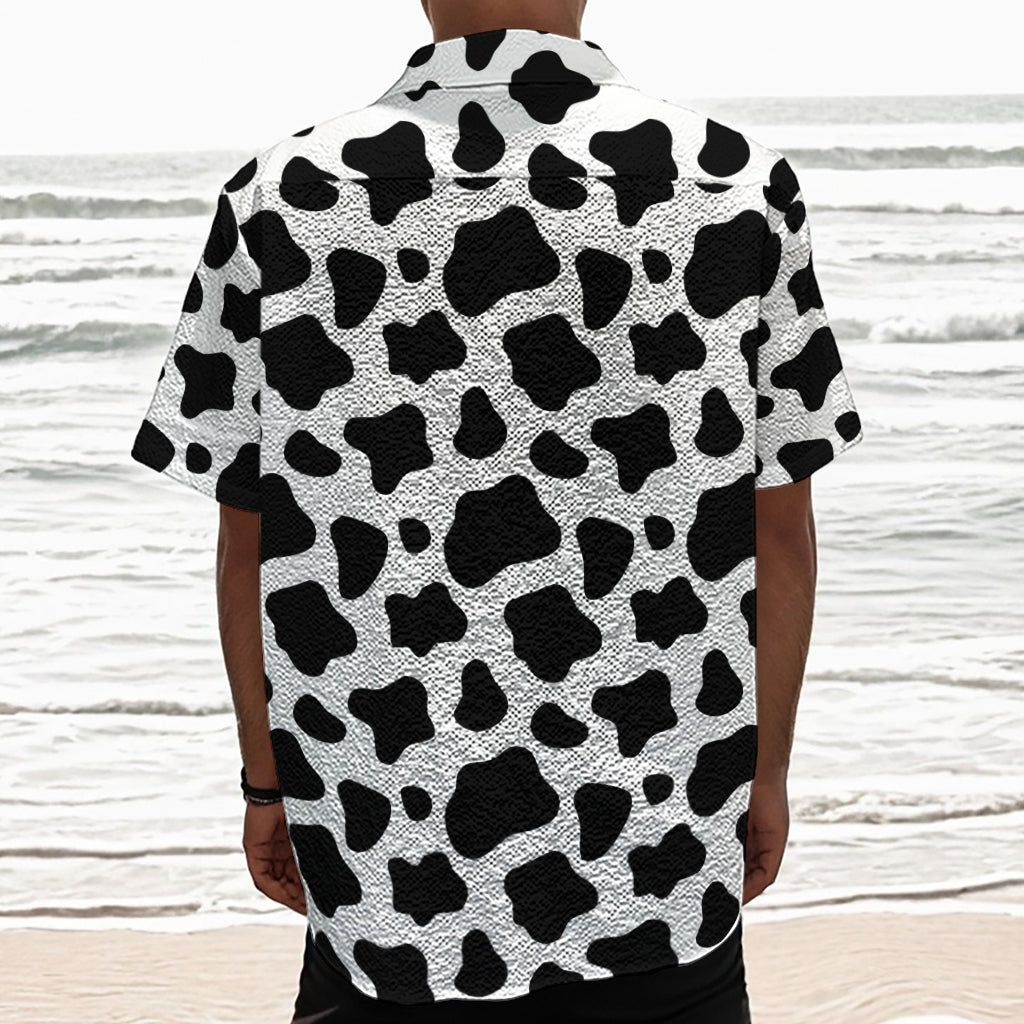 Black And White Cow Print Textured Short Sleeve Shirt