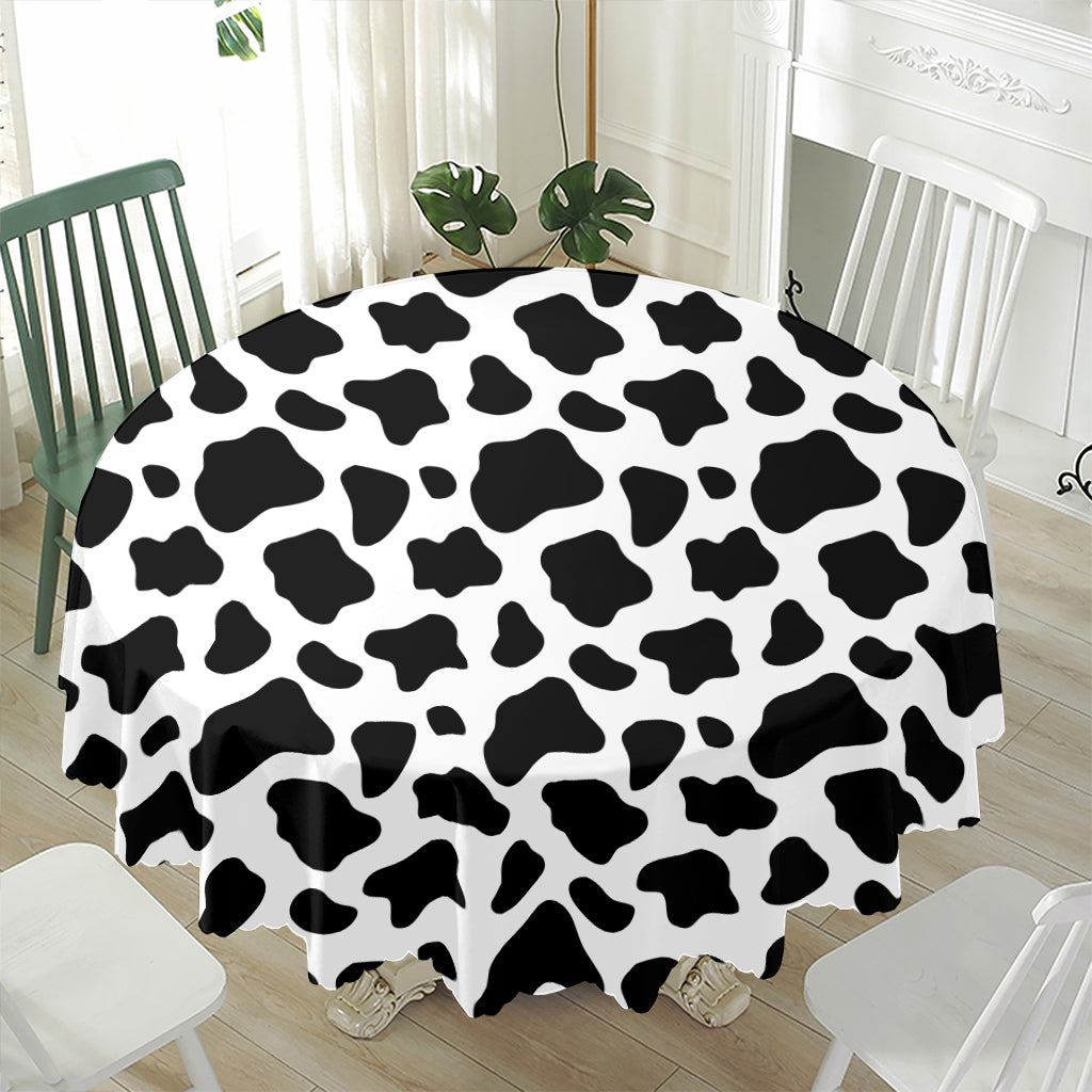 Black And White Cow Print Waterproof Round Tablecloth