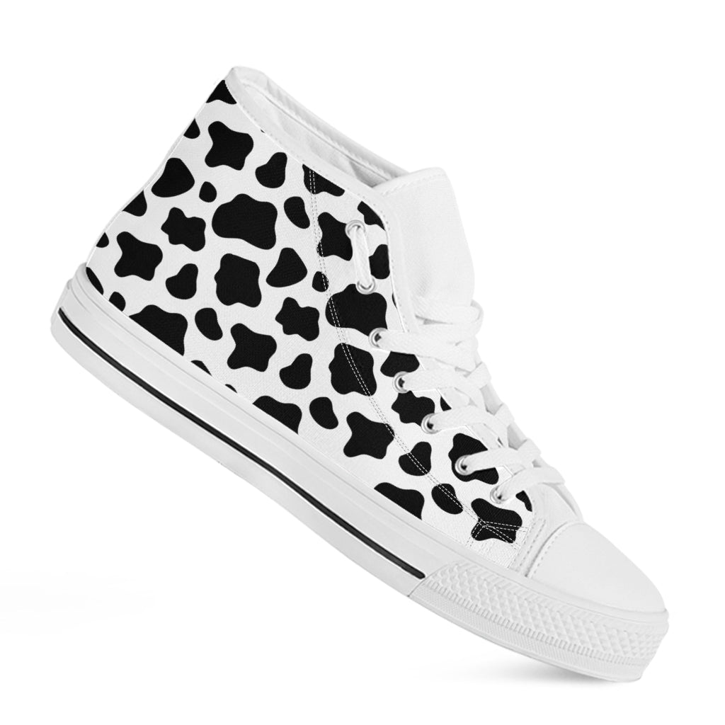 Black And White Cow Print White High Top Sneakers